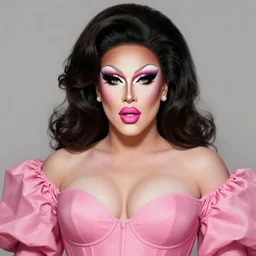 artistic portrait of a fabulous drag queen with heavy drag makeup, beautiful eyes and pink full lips, perfect padded drag queen body, pink clothes, art by artgerm and greg rutkowski and magali villeneuve, highly detailed, digital painting, trending on artstation, concept art, sharp focus, illustration, masterpiece