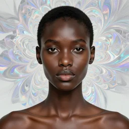 portrait study, black supermodel with floral background : : holographic fractals : : by karol bak, artgerm, moebius, elena masci, tom bagshaw, giuseppe arcimboldo : : portrait, illustration, photorealism, hyperrealism, surrealism, negative space, intricate detail, line work