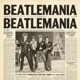 newspaper front page from 1965 that says BEATLEMANIA