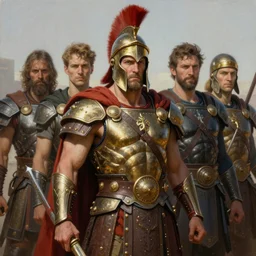 hyper realistic painting of spartan king in the style of wayne barlowe, gustav moreau, goward, gaston bussiere and roberto ferri, santiago caruso, and austin osman spare, bouguereau, alphonse mucha, saturno butto, beksinski, sorayama and moebius. occult art, alchemical diagram