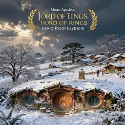 detailed illustration of hobbiton in winter, from the lord of the rings