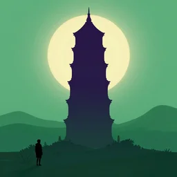 green sea and dark purple illusion tower in the back with polar sun, by wenjun lin, by greg rutkowski, by anton fadeev, by rhads, 4 k
