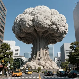 nuclear mushroom in Tokyo by Toshio Saeki high detailed, view from street