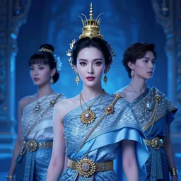 white thai woman wearing intricate thai accessories and clothes fashion by ilya kuvshinov and anna dittmann and studio ghibli and wlop and rossdraws, digital art, blue lighting, trending on artstation, anime arts, featured on pixiv, blue lighting, hd, 8 k, highly detailed, good lighting, beautiful, epic, masterpiece