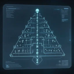alien glyphs hierarchical outline diagram with translucent overlay panel showing well designed futuristic software user interface for movie, great composition and information design, concept art, cinematic, trending on artstation, 4 k