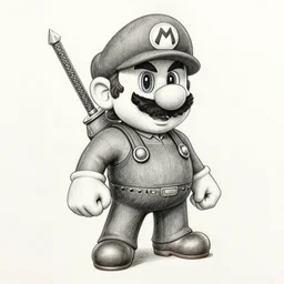 mario as The Witcher, pencil art on paper, highly detailed, looking defiantly at the camera