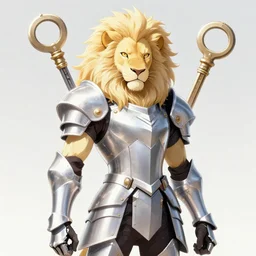 albino lion with ( ( ( ( keyblade armor ) ) ) ), fursona, anthro, anime key visual, detailed armor, makoto shinkai, portrait