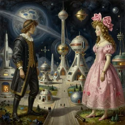 a beautiful painting of an elaborate space sci - fi scene painted by bosch and lisa frank, detailed, unreal engine
