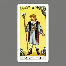 an occult tarot card, the fool who is a madman with a beautiful face, rule of thirds, holding a staff and a white flower, clever design, oval ornate modern graphic design border, minimal, flat colors, tarot card, by hannah hoch and jesse treece and christian jackson and josh brill