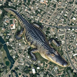 satellite view of a town shaped like an alligator