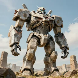 a detailed giantic mayan robot / mecha made of megalithic stones. landscape background. by oka yasutomo and anna dittmann, visually stunning, cinematic, ultra realistic, hyper realism, 1 2 k, epic, octane render, unreal engine, vfx, maya.