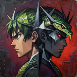Raiden vs Snake profile picture by Sachin Teng, asymmetrical, Organic Painting , Violent, Dark, Powerful, geometric shapes, hard edges, MGS4, graffiti, street art:2 by Sachin Teng:4