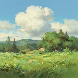landscape painting, digital art, lasso tool, large brushstrokes, photoshop brush, environment concept art, by rossdraws, ghibli, art by greg rutkowski