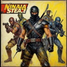 1 9 7 9 retro box art. ninja stealth. keith parkinson. beksinski. oil on canvas. ultrarealism
