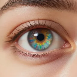 (((((((( film still of a human eye with rainbow iris : realistic skin, realistic eye lashes : 8K UHD : colour splash !!!!!!