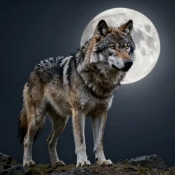 giant wolve with a full moon on the background