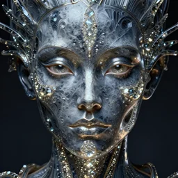 close up beautiful porcelain dark patterns glowing games and crystals, fractal details diamond skin, elegant, highly detailed, centered, digital painting, smooth, sharp focus, artgerm, fractal anatomical, glass, facial muscles, elegant, ultra detailed, metallic armor, octane render