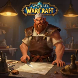 Portrait of a butcher at his butcher shop in World of Warcraft, cover art, ultra wide lens shot, pretty, beautiful, character art portrait, matte fantasy painting, DeviantArt Artstation, by Jason Felix by Steve Argyle by Tyler Jacobson by Peter Mohrbacher, cinematic lighting