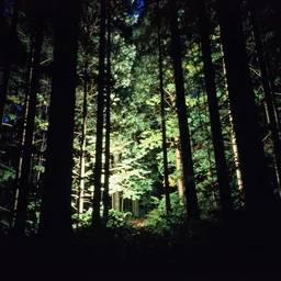 photograph of divine!!!!!!!!!!!! a forest that glows at night, 1 9 9 0 s, taken by martin parr, saturated colour photo, high definition, 8 k