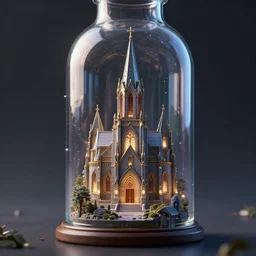 a church in a glass bottle, style artstation, style greg rutkowsk, octane render, unreal engine 6, epic game graphics, fantasy, ciberpunk, conceptual art, ray tracing