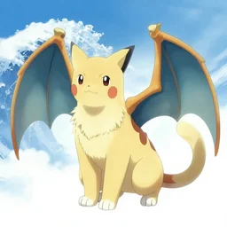 a pokemon that looks like a beautiful cat with dragon wings, illustration by hokusai