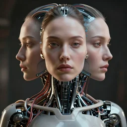a beautiful portrait of a symmetric woman parts, with bionic cyborg implants, wires, tubes, biomechanical details, cinematic lights, depth of field, cinematic, concept art, 5 0 mm, artstation, elegant, focus, octane render, vray, by h. r. giger