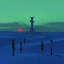 twilight on a blue desert, organic tower in the middle distance, green tinged sky with a red sun, official fanart behance hd artstation by jesper ejsing, by rhads, makoto shinkai and lois van baarle, ilya kuvshinov, ossdraws