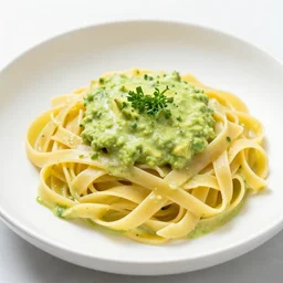 a fettuccine pasta with avocado sauce, food photography