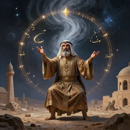 delirious masterpiece ancient Arabian algebra teacher diatribal wisdom mystical space typhoon