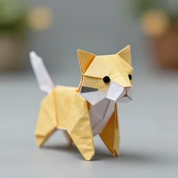 product photo of an origami figure, shaped like a tiger, hyper realistic, bokeh, 4 k