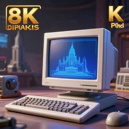 the temple of a cult that worships a computer from the 8 0 s, 3 d render, octane, ray tracing, unreal engine, high resolution, ultra detailed, photorealistic, computer from the 8 0 s, 8 k