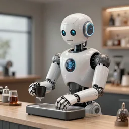 robot barista, photorealistic, 4 k, 3 d
