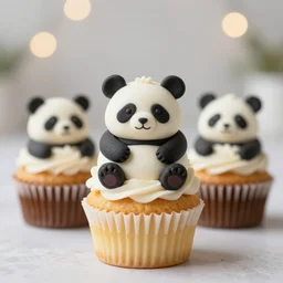 beautiful cupcakes in the style of pandas, food photography, centered, bokeh, studio lighting