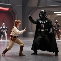 film still of Darth Vader plays catch with Luke Skywalker in the new Star Wars movie, 4k