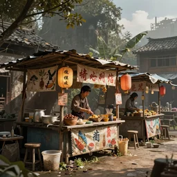asian street vendors, makeshift stalls, fantasy, concept art, ultra realistic, style by dylan cole and artgerm, matte painting, trending in artstation, cgsociety