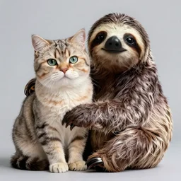 hybrid crossbred chimera animal of a cat and a sloth. photorealistic. highly detailed digital concept art.