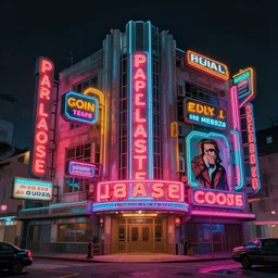 brutalist architecture, colorful neon signs, raphael lacoste, eddie mendoza, alex ross, concept art, matte painting, highly detailed, rule of thirds, dynamic lighting, cinematic, detailed, denoised, centered