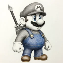 mario as The Witcher, pencil art on paper, highly detailed