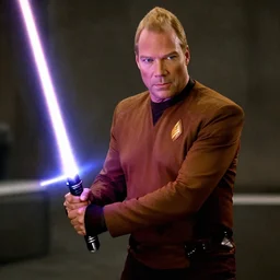 screengrab of Captain Picard wielding a lightsaber