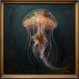 a rennaisance painting of a steampunk jellyfish, ultrarealistic