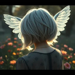 !!! hairstyle, light grey!!! beautiful blonde, bob wings in her hair, by gustave dore. back glass painting, carnation, encaustic painting, b - roll, establishing shot, dappled light, crime scene photography, 8 k, vray, unreal engine, blender cycles, colorful