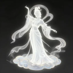 glowing cloud, chinese taoist fairy goddess. hyper detailed, character concept, full body, dynamic pose, intricate, lineart, cerpuscular rays, lily flowers. by yoshitaka amano, alfons mucha and makoto shinkai. 8 k