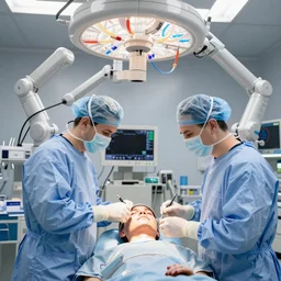 a of a face transplant in an incubator full of tubes operating room with robotic surgeons , photorealistic,by Wlop,4k resolution