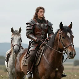 fantasy character portrait, leather armor male ranger riding a horse, ultra realistic, wide angle, intricate details, sharp focus, highly detailed