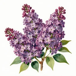 a vibrant, hyper-detailed, hand-colored, lithograph of lilacs, by Elizabeth Twinning