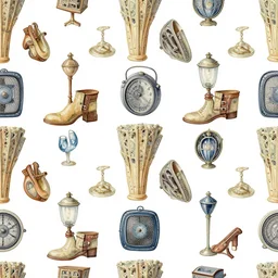 a seamless pattern of photorealistic elaborate and detailed objects in the style of roy lichtenstein