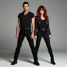long shot, full body, of freddie mercury and kate bush, sharp eyes, detailed, black and white, sharp, dreamy, city, ballard, mapplethorpe, folk horror