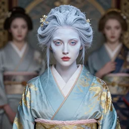 dreamlike luxury stunning gorgeous woman fairy portrait, pale blue and gold kimono, art by artgerm, wlop, loish, ilya kuvshinov, 8 k hyperrealistic, hyperdetailed, beautiful lighting, detailed background, depth of field, symmetrical face, frostbite 3 engine, cryengine,