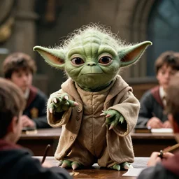 a film still of yoda as an oompa loompa teaching a class in harry potter
