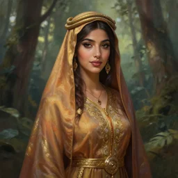 beautiful digital painting of a stylish arabian female forest with high detail, 8 k, stunning detail, works by artgerm, greg rutkowski and alphonse mucha, unreal engine 5, 4 k uhd